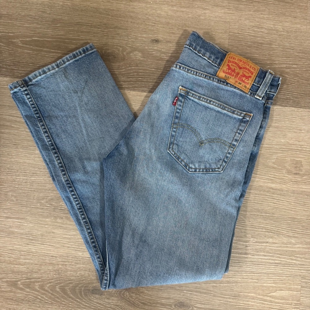 Levi's 513 Slim Straight‎ Jeans Mens W34 L32 Blue Stretch Denim 08513-0933